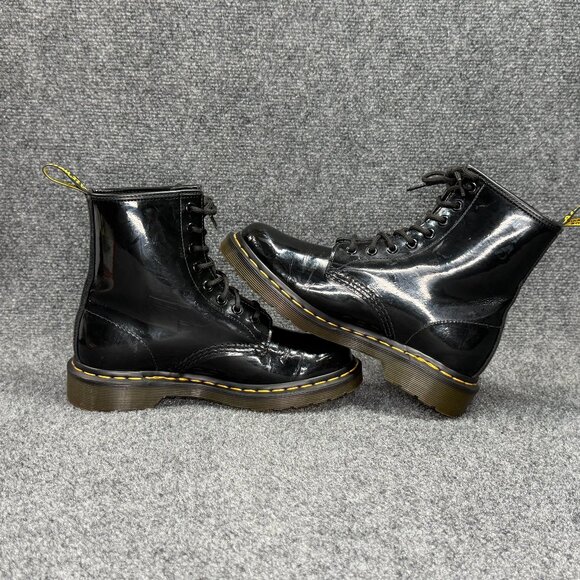 Dr. Martens 1460 Boots Women's Black Patent Leather Lace Up Retro Combat Moto - Picture 8 of 14